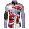 Heren Overhemden 2023 Kerstcadeau Cartoon Print Lange Mouw Shirt Party Top Jaar Vakantie Revers Button Up XS-6XL