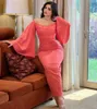 Modern Off The Shoulder Sheath Prom Dresses Long Sleeve Ankle Length Formal Gown Scoop Neck Satin Robes De Soiree 326 326