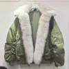 Delle donne Trench Cappotti 2023 di Inverno di Spessore Termico Verde Militare Parka Per Le Donne Grande Collo di Pelliccia Reale Cappotto di Cotone Femminile Allentato Pieghettato moda