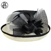 Beralar FS Yaz Siyah Top Şapkalar Kadınlar için Düğün ve İngiltere Retro Curl Brim Sunbonnet Ladies Açık Mekan Çok Yahudi Güneşlik Kapağı