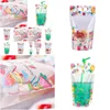 Storage Bags 500Ml Fruit Pattern Plastic Drink Packaging Bag Pouch For Beverage Juice Milk Coffee With Handle And Holes St Home Garden Dh9Kj