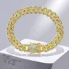 Łańcuch VNOX 12 mm Bold Brocle Bracelet dla mężczyzn Pełne lodowane krysztestony Połączenia Bling Crystal Krawężnik Punk Hiphop Bransoletka 231016