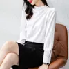 Luxury Satin White Women Bluses Designer Ruched Runway Silk Blus Autumn Winter O-Neck Solid Elegant Tops Plus Size 2023 Office Ladies Simple Fashion Formal Top