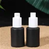 Black Frosted Glass Cream Bottle Cosmetic Lotion Spray Bottles Empty Refillable Jars with Wood Grain Plastic Lids Erhlo