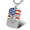 Drapeau national américain à la mode Carte militaire Armée USA Dog Tag Eagle Pendentif Collier Hip Hop Hommes Femmes Punk Cristal Diamant Bijoux