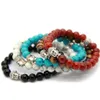 10pcs / lot Bracelets de Bouddha exquis avec Agate noire rouge naturelle œil de tigre jaune blanc et pierre turquoise 347D