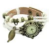 Armbandsur kvinnor Vintage Tree Leaf Weave Wrist Watch Wrap Retro Quartz Leather Armband