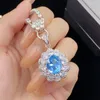 Conjunto de jóias de casamento feminino oco céu azul cristal zircon diamante anel aberto pingente colar brincos namorada festa aniversário presente