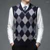 Gilet da uomo Brand Fashion Argyle Pullover Maglione con diamanti Scollo a V Gilet in maglia da uomo in lana senza maniche Autunno Abbigliamento casual