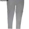 Pantalons pour femmes S FAGADOER Gris Automne Hiver Cordon Jogger Femmes Taille Haute Poche Pantalon Empilé Casual Femelle Sport Pantalon De Survêtement 231016