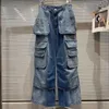 Dżinsy damskie vintage gradient wiele kieszeni Design Design For Women Tase Single Button Denim Spodnie 2023 Autumn 11xx5217