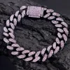 Catena Hip Hop Miami Curb Bracciale cubano per donna Uomo Rosa colorato cristallo Bling ghiacciato Rapper nero gioielli 231016