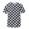 Neueste 3D Gedruckt T-Shirt Schwarz Weiß Grid Kurzarm Sommer Casual Tops Tees Mode Oansatz T hemd Männlich DX04292Y