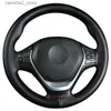 Steering Wheel Covers 38cm 15inch Real cowhide Genuine Leather Car Steering Wheel Braid Cover Hand-stitched Soft Non-slip Auto Interior car products Q231016