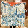 İpek Eşarp Kadınlar Paris Sokak Baskı Kare Eşarplar Moda Kafası Echarpes İpek Foulds Femme femme Plaj Şalları Bandana Lady Hicabs 90cm x 90cm