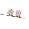 Boucles d'oreilles MADALENA SARARA 4-5mm perle d'eau salée femmes or 18 carats quatre feuilles blanc naturel de haute qualité