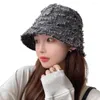 Bérets Style coréen Chapeau de pêcheur élégant hiver tendance bavure bord garniture dôme seau pour accessoires à la mode