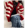 Women's Knits Fashion Single Breasted Short Sweater Coat Casual Long Sleeved Jacket Autumn Black White Striped Knitted Cardigan 29201