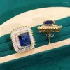 Necklace Earrings Set Blue Zircon Gold Color Jewelry For Women Wedding Bracelet Pendant Ring Lady Party Gift Dubai
