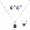 Necklace Earrings Set Sapphire Suit Crown Pendants European American Rhinestone Blue Alloy Miss Women