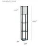 Lâmpadas de assoalho Designs simples Lâmpada de assoalho Etagere Organizador Prateleira de armazenamento com sombra de linho preto Q231016