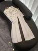 2023 automne blanc couleur unie strass deux pièces pantalons ensembles à manches longues col rond perlé manteau Flare pantalon pantalons costumes ensemble Two Piece Suits O3G142685