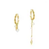 Kolczyki Dangle Natural Pearl Earring S925 srebrne srebrne 10 -karne złota Asymetria słodkowodna Kobiet Kamień Kamieni