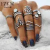 Bagues de cluster 17km Vintage Argent Couleur Knuckle Sculpture Antique Creux Fleur Feuilles Cristal Bijoux De Fête Pour Femmes 8 PCS Lot311s