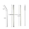 Dricker Straws Metal återanvändbar 304 Rostfritt stål Straight Bend St med Case Cleaning Brush Set Party Bar Attachment Inventory Whol Dh5pl