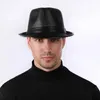 Wide Brim Hats Bucket Man High Quality Genuine Leather Jazz Fedora Gentleman Cow Skin Short BlackBrown Sheepskin Fitted Top Hat Male Shows 231013