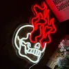 1PC Halloween Skull Head Neon Signs For Wall Decor, Halloween Interior Decoration LED Signs Skeleton Neon Sign, Skull Fire Neon Lights, For Man Cave Club Bedroom