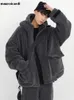 Skórzana męska sztuczna mauroicardi zima grubość ciepła, oversized ciemnoszara kurtka Sherpa Mężczyźni z kapturem puszysty luźny płaszcz z jagnięciny 2022 231016