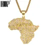 Colgantes de mapa de África con piedras brillantes de rapero de HIP Hop, collar de cadena de acero inoxidable de Color dorado de 24 pulgadas para hombres, joyería 284y