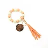 New Sports Ball Beaded Bracelet Keychain Tassel Keychains Pendant Creative Football Basketball Baseball Wooden Bead Bracelets