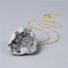 2020 New fashion Irregular Natural Stone Pendant Necklaces white gray rainbow Multi Spar Quartz druzy Crystals Necklace Jewelry302F