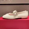 Designer Luxury Dress Shoes Crystal Embellished Glossed Leather Ballet Flats Loafer Women Shoes Cream Flat Shoes 100% Real Leather Ballerina Flats35-41