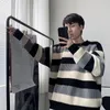 Erkek Sweaters Adam Giysileri Çizgili Erkekler İçin Uzun Örme Kahverengi Tulluklar S 90s Vintage Y2K A Korece 2023 Sonbahar Jumpers Boyun Overfit X
