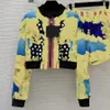 Full Printed Women Jacket Shorts Coat Ytterkläder Ourfits Set Vintage Long Sleeve Croped Jackets Casual Coats Sets