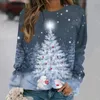 T-shirt da donna albero di Natale stampato abbigliamento da vacanza per donna autunno O-collo magliette a maniche lunghe larghe pullover Harajuku femminile