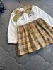 merkontwerperjurk voor meisje mode babykleding kaki kruisstreep ontwerp kinderjurk maat 90-140 cm revers met lange mouwen kinderrok sep25