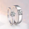 925 Sterling Silver Couple Ring Six-Jaw Zircon Fashion Opening Adjustable Ring Women Engagement Wedding Jewelry 210507174E