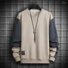 Men's Hoodies 2023 Korean Fashion Casual Embroidery Pullover Sweatshirt Round Neck Color Blocking Sweater Mens Loose Top