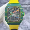 Watch Man RichardMillie Watches Automatic RichardMillie RM67-02 Green Red Blue Track NTPT Green Carbon Fiber Automical Men's Watch HB8A