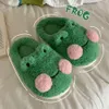 Slippers Winter Unisex Home Floor Shoes Cute green Frog Keep Warm Soft Plush Couples Indoor Slides Ladies Cotton Footwear size