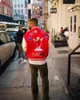 赤い刺繍パッチ野球ジャケットカジュアルハイストリートファッションコート