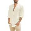 T-shirts pour hommes Mode Bureau Casual Cardigan Chemise Col Montant Manches Longues Couleur Unie Top Simple Boutonnage Simple Style231S