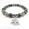 SN1120 Sacred Elephant Mala Armband Healing Mala Yoga Jewelry Moss Agate Zen Pärlad armband julklapp224p