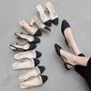 فستان أحذية Meotina منخفضة الكعب من الجلد الحقيقي slingbacks أحذية النساء مربع أخمص القدم