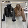 Cappotto integrato da donna in pelle stile ragazza con collo in pelliccia di agnello 2023 giacca invernale a maniche lunghe calda e spessa da donna