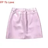 Skirts Y2K Pink Purple PU Mini Metallic Faux Leather Streetwear Sexy Dropped Wasit Chic Party A line PB ZA Woman Outfit 231016